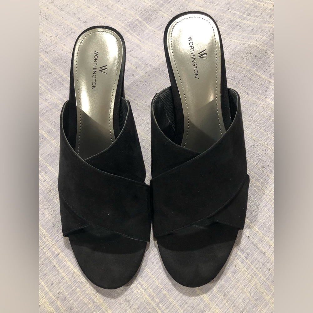 Worthington Birdie Black Suede Mule Slip-On Open Toe Heel